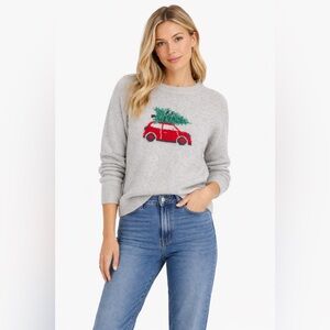 Cupcakes & Cashmere Gray Sweater with Festive Red and Green Design